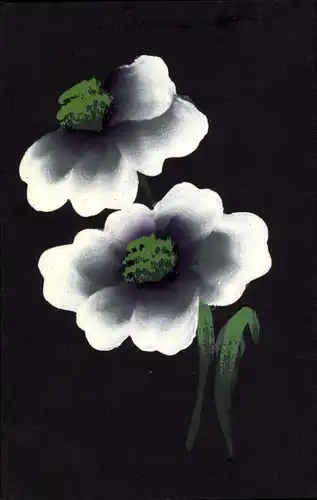 Ak Zwei dunkelblau-weiße Blumen