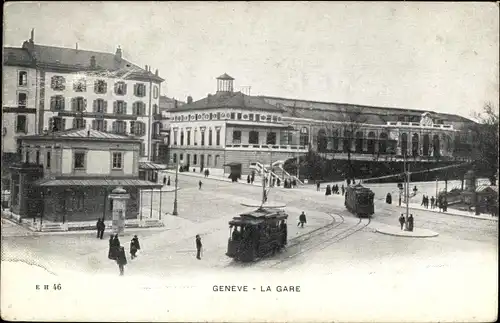 Ak Genf Genf Stadt, La Gare, Straßenbahn