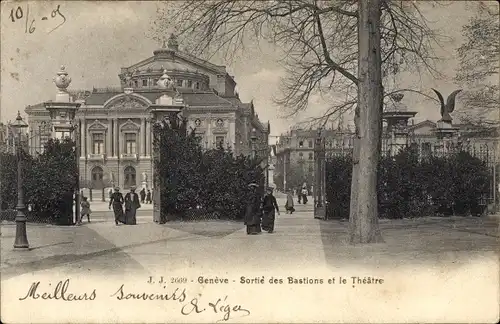Ak Genf Genf Schweiz, Ausgang aus den Bastionen und dem Theater
