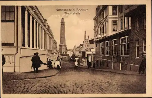 Ak Nordseebad Borkum in Ostfriesland, Strandstraße, Leuchtturm