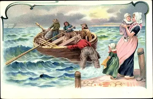 Litho Fischer, Frau mit Kindern in niederländischer Tracht