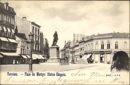Postkarte Verviers Wallonie Lüttich, Place du Martyr, Statue Chapnis
