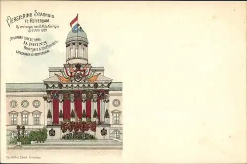 Ak Rotterdam Südholland Niederlande, Versiering Stadhuis 1899