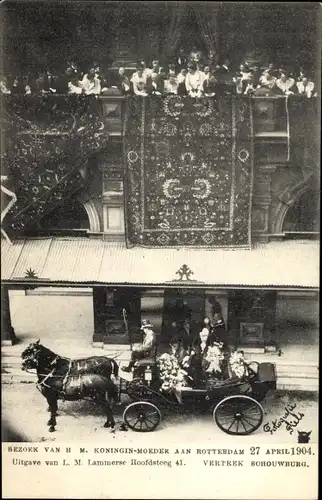 Ak Rotterdam Südholland Niederlande, Bezoek van HM Konigin Moder 1904, vertrek Schouwbourg