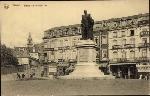 Postkarte Mons Wallonien Hennegau, Statue von Lepold I