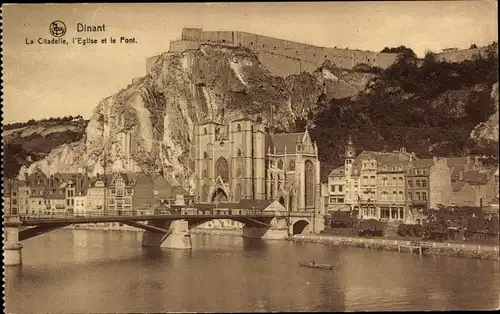 Ak Dinant Wallonie Namur, Die Zitadelle, die Kirche und die Brücke