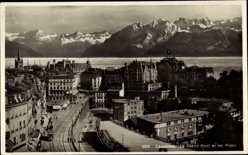 Ak Lausanne Kanton Waadt, Le Grand Pont et les Alpes