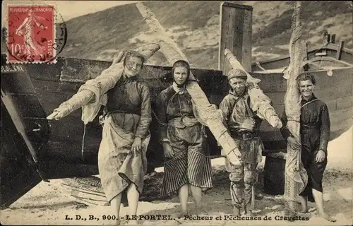 Ak Le Portel Pas de Calais, Pecheur et Pecheuses de Crevettes