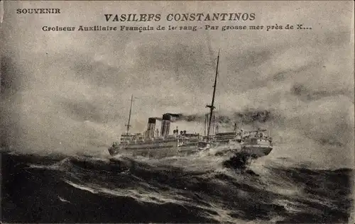 Ak Französisches Kriegsschiff, Vasilefs Constantinos, Croiseur Auxiliaire Francais de 1er rang