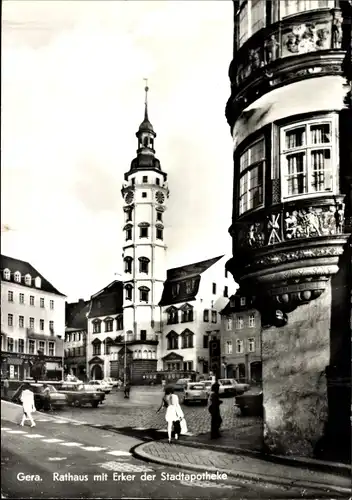 Ak Gera in Thüringen, Rathaus mit Erker der Stadtapotheke