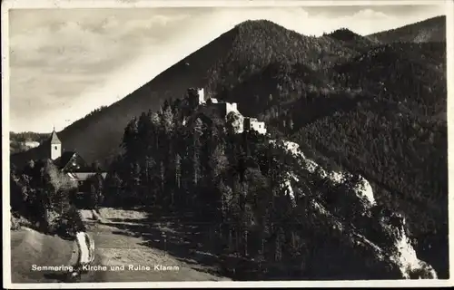 Ak Semmering in Niederösterreich, Kirche und Ruine Klamm