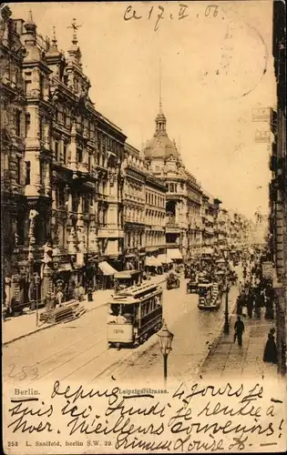 Ak Berlin Mitte, Partie in der Leipziger Straße, Straßenbahn, Bus, Passanten