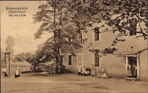 Ak Niederndorf Kraftsdorf in Thüringen, Genesungsheim, Hof mit Linde