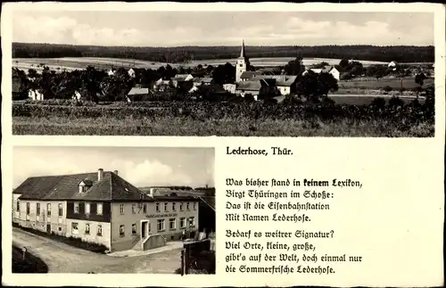 Ak Lederhose in Thüringen, Gasthof Lederhose, Totalansicht, Gedicht