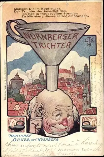 Litho Nürnberg in Mittelfranken Bayern, Nürnberger Trichter, Stadtbild