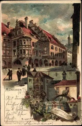 Künstler Litho München, Hofbräuhaus, Straßenansicht