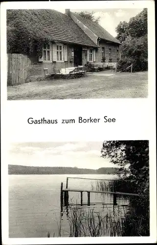 Ak Bork Kyritz in der Prignitz, Gasthaus zum Borker See, Wasseransicht