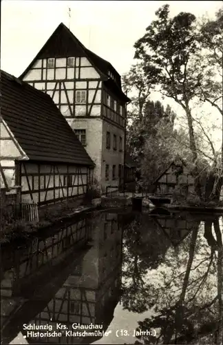 Ak Schlunzig Zwickau, Blick a. Historische Klatschmühle