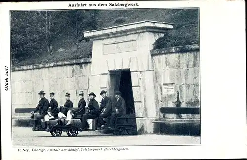 Ak Berchtesgaden in Oberbayern, Ausfahrt aus dem Salzbergwerk