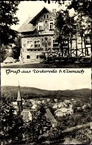 Ak Unkeroda Gerstungen in Thüringen, Panorama vom Ort, Gasthaus Waldfrieden, Außenansicht