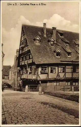 Ak Ulm an der Donau, Schiefes Haus an der Blau