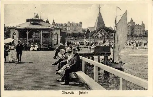 Ak Ostseebad Zinnowitz auf der Insel Usedom, Brücke