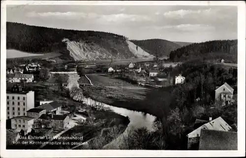 Ak Wünschendorf an der Elster, Das Elstertal, Panorama