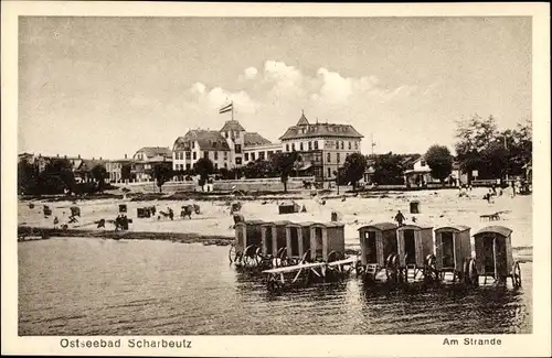 Ak Ostseebad Scharbeutz in Ostholstein, Strand, Badewagen, Hotel