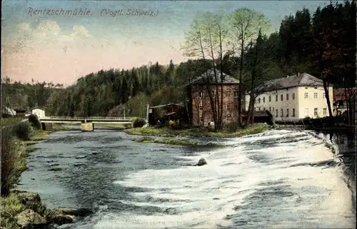 Ak Rentzschmühle Pöhl im Vogtland, Brücke, Fluss