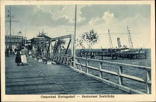 Ak Ostseebad Heringsdorf auf Usedom, Restaurant Seebrücke, Dampfschiff