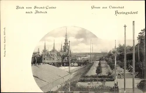 Ak Ostseebad Heringsdorf auf Usedom, Blick vom Strand-Casino nach Ahlbeck