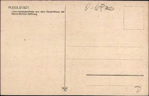 Ak Rudolstadt in Thüringen, Laborantenapotheke aus dem Bauernhaus der Marie Richter Stiftung