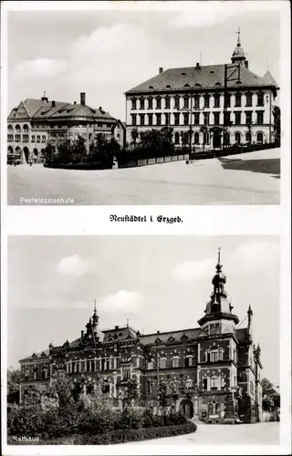 Ak Neustädtel Schneeberg im Erzgebirge, Pestalozzischule, Rathaus