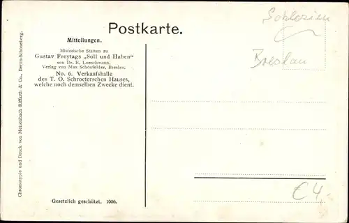 Künstler Ak Loeschmann, E., Wrocław Breslau Schlesien, Schroetersches Haus, Soll und Haben