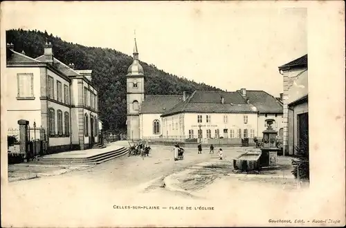 Ak Celles sur Plaine Vosges, Place de l'Eglise