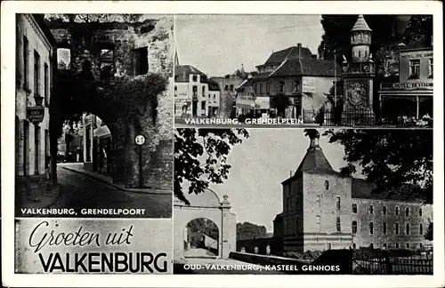 Ak Valkenburg (L.) Limburg Niederlande, Grendelpoort, Grendelplein, Kasteel Genhoes
