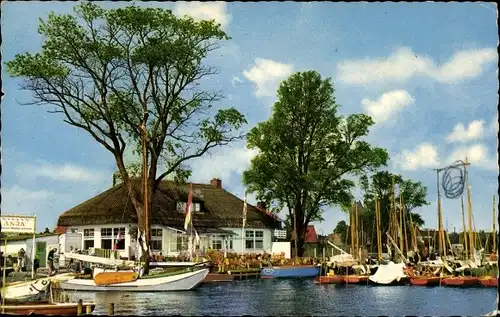 Ak Grouw Grou Friesland Niederlande, Cafe Restaurant Heet Theehuis, Segelboote