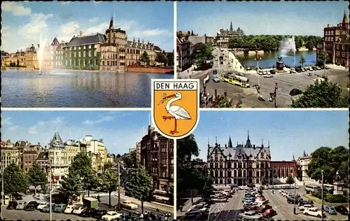 Ak Den Haag Südholland Niederlande, Stadtansichten, Verkehr, Wappen, Autos