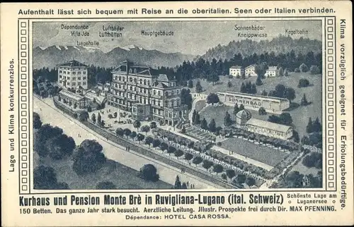 Ak Castagnola Cassarate Lugano Kt Tessin, Kurhaus und Pension Monte Pre