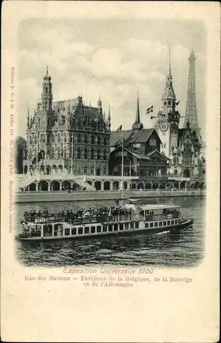 Ak Weltausstellung Paris 1900, Rue des Nations, Pavillon von Belgien und Norwegen