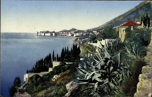 Ak Ragusa Dubrovnik Kroatien, Teilansicht der Stadt von San Giacomo aus, Grünanlagen, Häuser