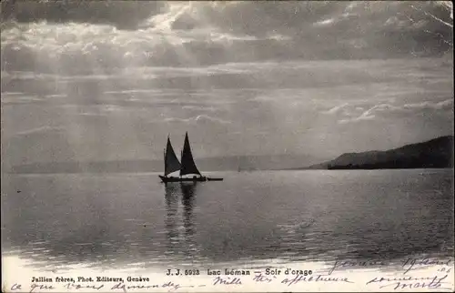 Ak Kanton Genf Schweiz, Genfersee, stürmischer Abend
