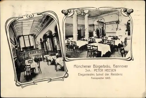 Ak Hannover in Niedersachsen, Gasthaus Münchener Bürgerbräu, Innenansicht