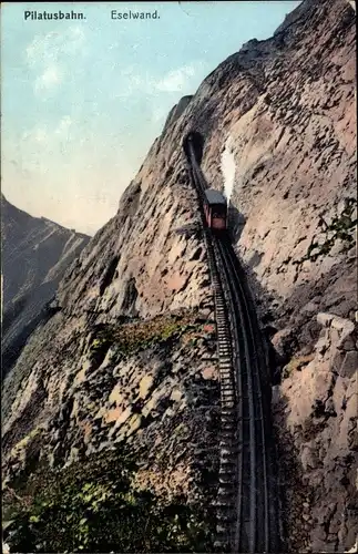 Ak Pilatusbahn, Eselwand, Zahnradbahn in Fahrt, Tunnel, Steigung