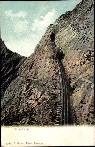 Ak Pilatusbahn, Eselwand, Zahnradbahn in Fahrt, Tunnel, Steigung