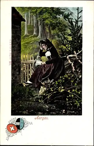 Ak Kanton Aargau Schweiz, Frau in Tracht