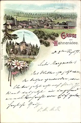 Litho Hahnenklee Bockswiese Goslar im Harz, Villa Dorothea, Panorama vom Ort
