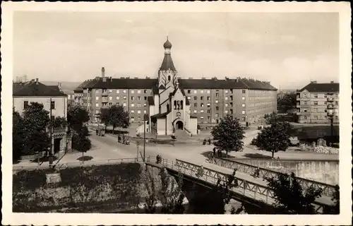 Ak Olomouc Olmütz Stadt, Stadtansicht, Kirche, Brücke, Straßenpartie