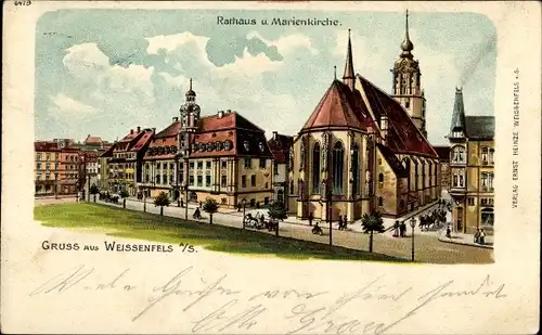 Litho Weißenfels an der Saale, Rathaus und Marienkirche