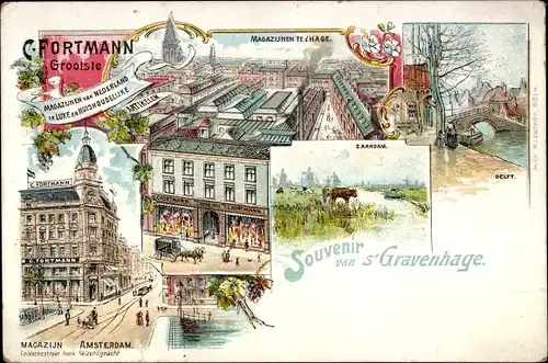 Litho 's Gravenhage Den Haag Südholland, Warenhaus C. Fortmann, Amsterdam, Zaandam, Delft